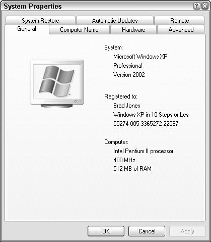 RAM is the amount of memory your computer has available. Windows XP Home or Professional requires 128MB of RAM or higher. 16 Figure 16-2: The System Properties dialog box. 3.