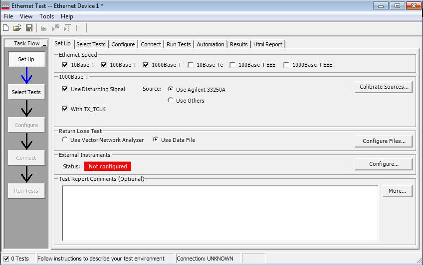 Figure 5 The Ethernet Compliance Test Application If Ethernet does not appear in the Automated Test Apps menu, the