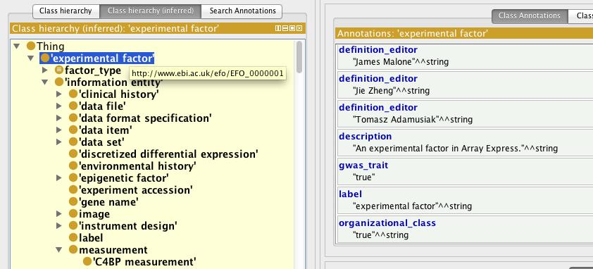 EFO annotation based views Annotate hidden classes EFO:organizational_class true e.g. material entity from BFO Assign classes to a subset/view e.