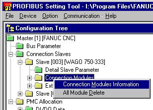 B-64174EN/01 PROFIBUS SETTING TOOL 3.OPERATION 3.2.19 Connection Modules Information Screen This subsection describes the Connection Modules Information screen.