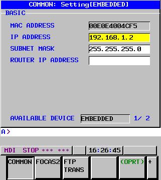 On this screen, check that IP ADDRESS and SUBNET MASK are set.