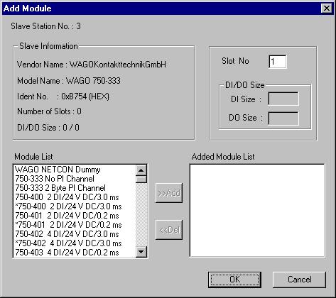 3.OPERATION PROFIBUS SETTING TOOL B-64174EN/01 3.2.4 Add Module Screen This subsection describes the Add Module screen. Choose [Device] then [Add Module] from the menu.