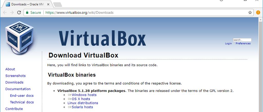 Installation of the Virtual Box You will install VirtualBox from: https://www.virtualbox.org/wiki/downloads.