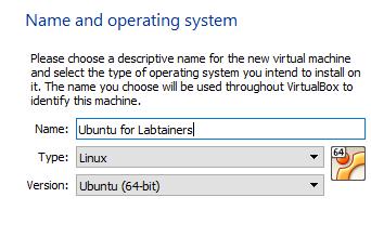 2. Follow the instructions to name your VM and choose what operating system (OS) you will be installing. Choose Linux from the Type menu.