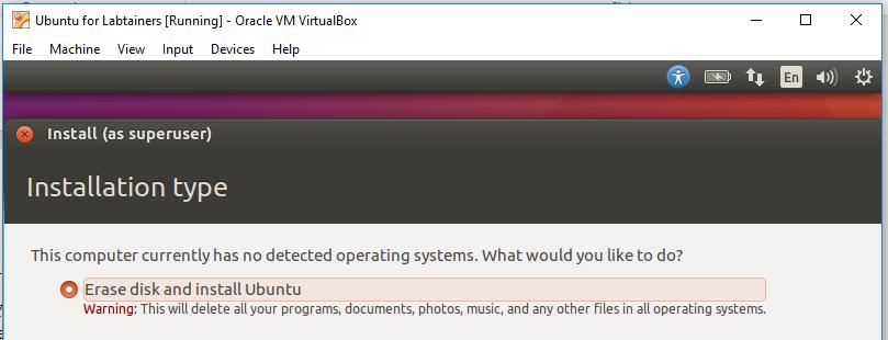 IF at this point, instead of the above Ubuntu Welcome screen above, the VirtualBox window shows the following screen, the previous step did not work, so please remount the.