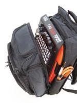 There is a detachable interface pouch and on top of the bag there is a padded, quick access headphone pocket.