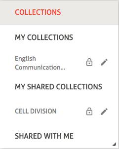 3) Collections This second block of filters allows you to view contents from: Your collections Your shared collections(created by you and shared with others).