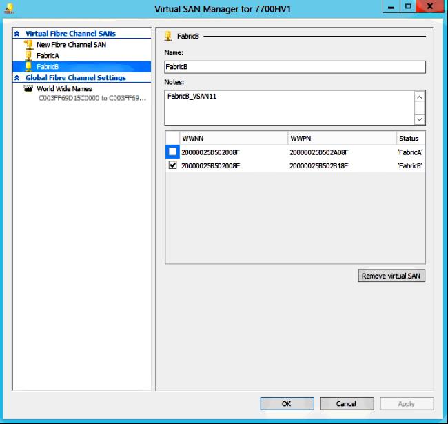 5. Configure the settings for the Windows Server 2012 VM, and add two fibre channel adapters.