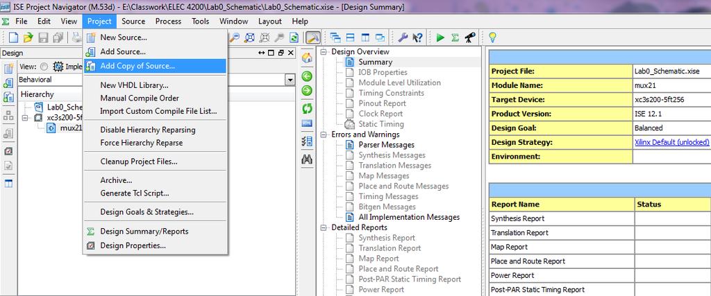Add an existing file Basic Entry Click on Project Add Copy of Source.