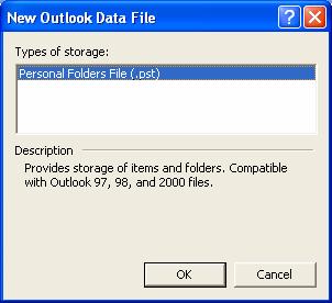 Figure 7: Outlook Data Files dialog 11 In the New Outlook Data File dialog, choose