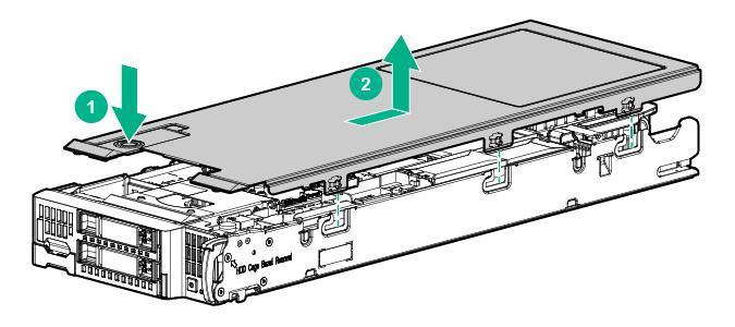 5. Slide the access panel towards the rear of the server blade, and then lift to remove the panel. Install the access panel 1. Place the access panel on top of the server blade. 2.