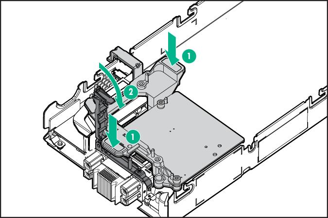 Press down firmly on the mezzanine assembly handles, and then close the mezzanine assembly latch. 10. Install the access panel (on page 16). 11.