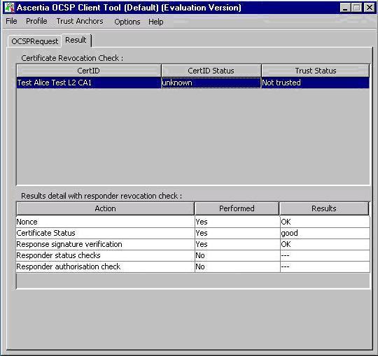 2.4 Result Tab The Result Tab will be shown once an OCSP Response has been received.