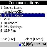 3 Select Communications. The Communications menu appears. 4 Select 802.11 Radio. The 802.11 Radio screen appears. Configure DHCP settings or TCP/IP information settings, as required.