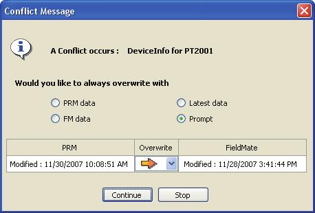 TIP <3 PRM Synchronization Tool start> 3-11 You can also stop the activity at any point in time. To stop the activity, click [Stop] in the Synchronize Devices in Progress dialog box.