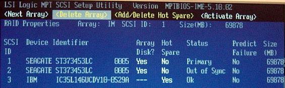 3 Deleting a RAID set From the LSI SCSI RAID utility menu, go to the RAID Properties screen.