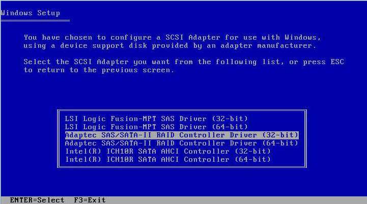 Note The above dialog will vary depending on the type of mass storage controller driver(s) you are installing. 9.