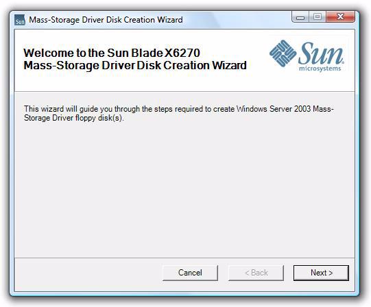 3. In the Install Pack notice dialog box, read the message then click Next. The Mass-Storage Driver Disk Creation Wizard dialog box appears. 4.