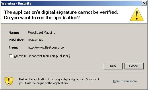 4.1.1 Digital Signature When starting the client, you may be requested to confirm the digital signature.