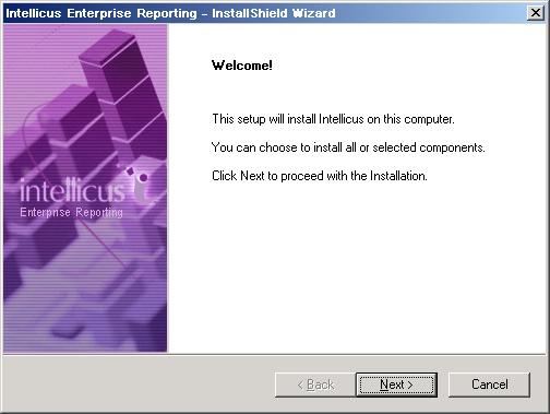 Getting started with Evaluation Installing Intellicus setup for Windows is made available as setup.exe file. installation, you need to double-click setup.exe. To start Figure 2: Welcome screen will be displayed when you double-click setup.