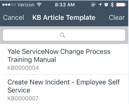 In the KB Article Selection, you can search for an article.