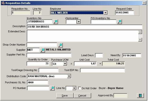 Requisition Details The Requisition Details form is used to add both Requisitions and any subsequent Requisition Line items.