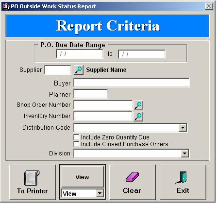 Purchase Order Outside Work Status Report The PO outside Work Status report, groups purchase orders by supplier.