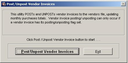 POST/UNPOST VENDOR INVOICES The Post/Unpost Utility displayed in the figure below, is used in conjunction with Visual Books TM.