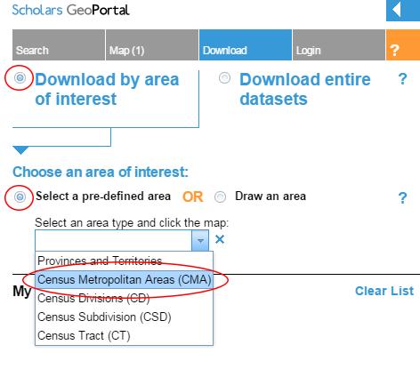 Option 2: Download data by a pre-defined census boundary 1. Once the CMA data has been added to the map, click on the Download tab.