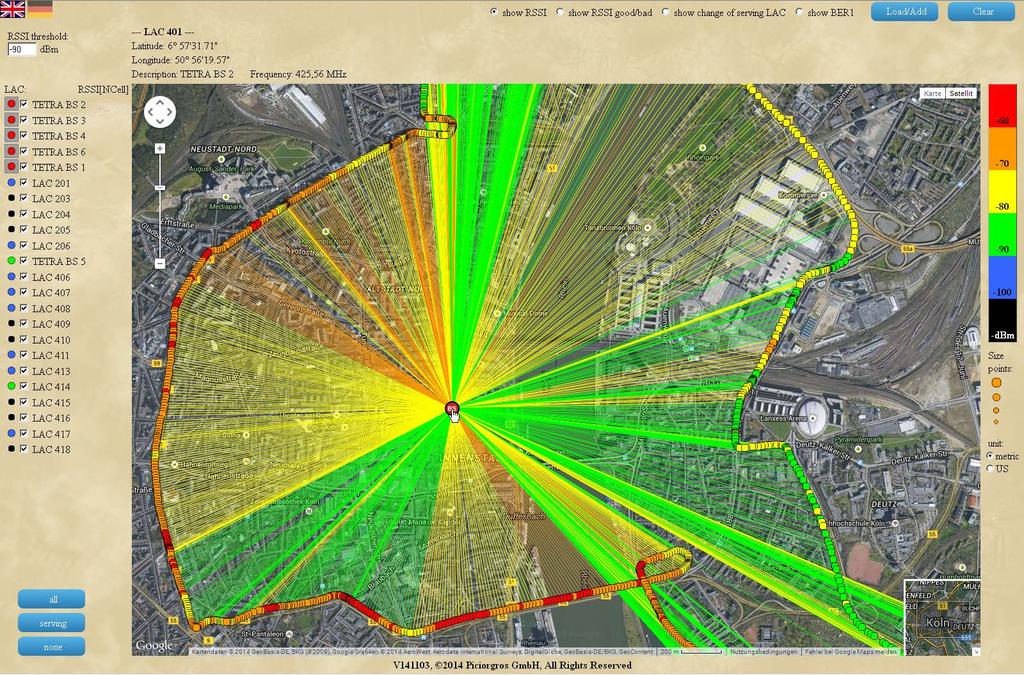 Analyzer (PC/Mac): Coverage of one Base Station Select RSSI