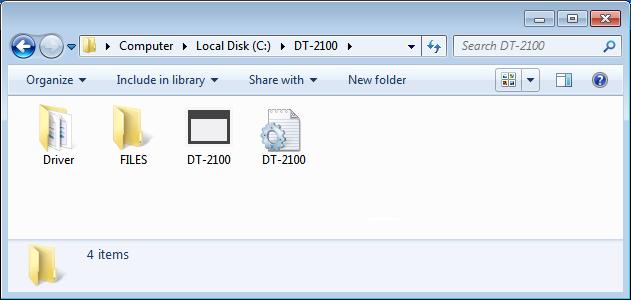 When installation is completed, the following files and folders are created under "C:\DT-2100".