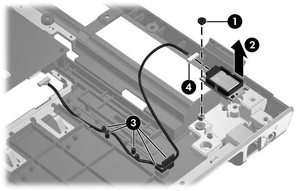 Removal and Replacement Procedures 2. Remove the Phillips PM2.0 4.0 screw 1 that secures the Bluetooth module to the base enclosure. 3. Remove the Bluetooth module from the base enclosure 2. 4. Remove the Bluetooth module cable 3 from the routing channel in the base enclosure.