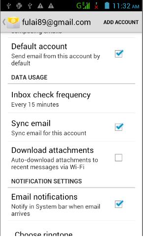Email check frequency setting Select EMAIL application - Click on the menu button -