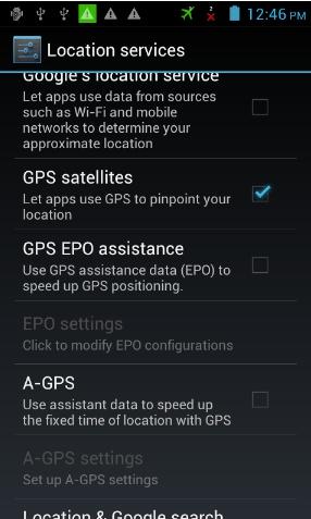 GPS Settings Select "Settings", then select "location