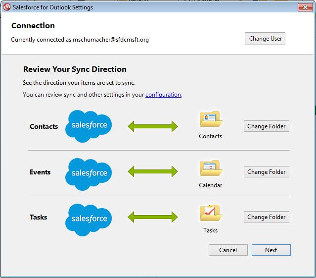 Salesforce for Outlook 7. Click Next, and then select your sync method.
