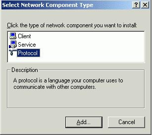 4. Select the network protocol you wish to add and click OK.