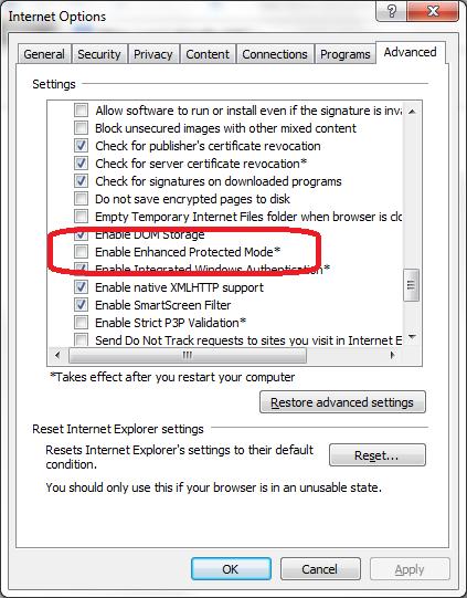 Appendix C - Appendix C - How to Set Up a Java Applet 7) If you changed the value of the Enable Enhanced Protected Mode checkbox, restart Windows.