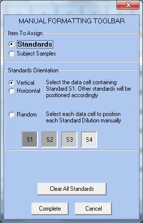 Getting Started 4 4.5 Standards 1 To assign a set of standards (S1, S2, S3, S4) either vertically or horizontally click on the cell that contains the data for standard S1.