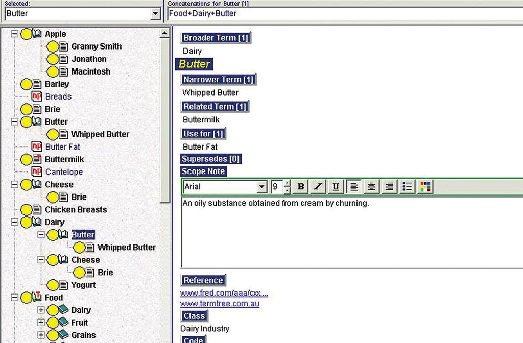 Taxonomy Tool Roundup MultiTes taxonomy display with selected term details desired for different audiences: taxonomists, indexers, and the end users.