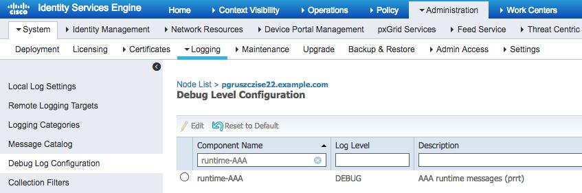 Configuration > PSN), as shown in the image: In order to obtain File prrt-server.log navigate to Operations > Troubleshoot > Download Logs > PSN > Debug Logs.