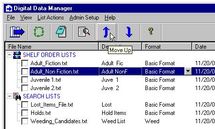 Arranging the order of files within a folder The order that the shelf-order lists appear in the main window should match the physical location of items in the library.