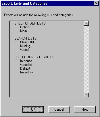 4 Click the Export button. The Export Lists and Categories dialog displays a list of the files to be exported. (See Figure 2.) If necessary, click Cancel to stop the Export operation.
