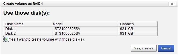 4. Choose the RAID level you prefer for your disk array. 5. Check boxes of disks and click the >> button to assign disk drives for this volume. 6. Click the Create button. 7.