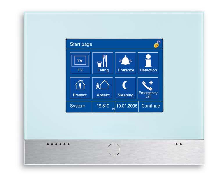 White glass with aluminium flap At the LEAN-and SMARTtouch homepage you will find up to 10 touchscreens, which, for example, reflect the room structure of your house.