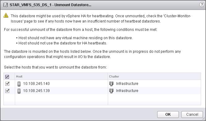 VMware vsphere and EMC VMAX Figure 57 The unmount wizard in the vsphere Web Client If the user proceeds from this screen and a condition has not