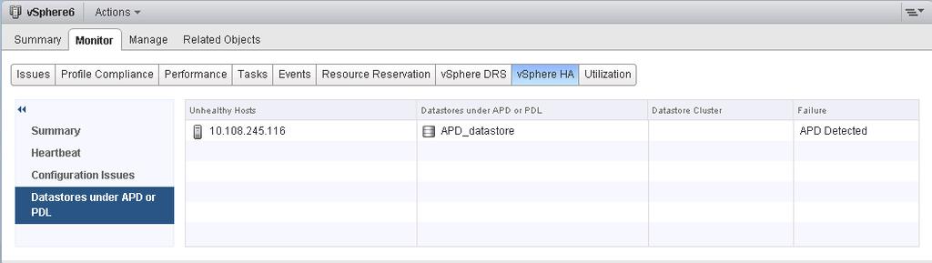 VMware provides a new screen in vsphere 6 which can be accessed by highlighting the cluster and navigating to the Monitor tab and vsphere HA sub-tab.