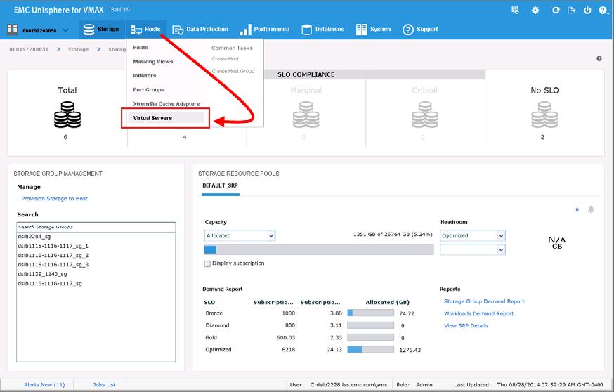 Management of EMC VMAX Arrays Figure 89 Unisphere for VMAX v8.x VMware integration In order to connect to various ESXi hosts, authorizations must be created to allow authentication from Unisphere.