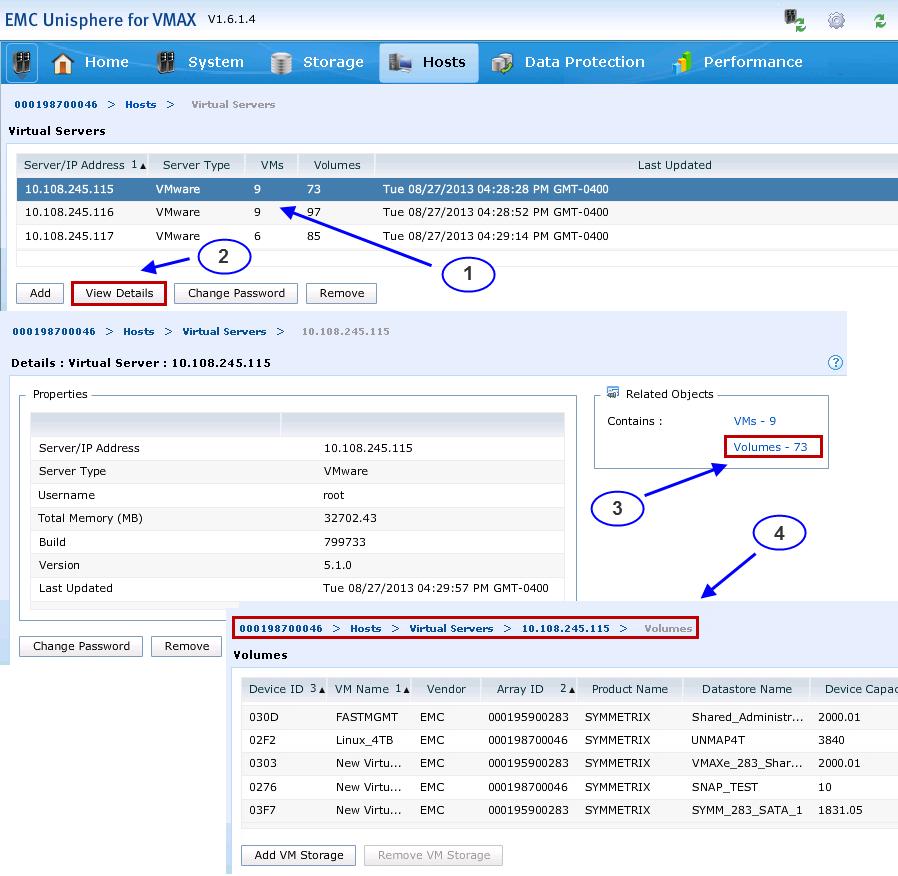 Management of EMC VMAX Arrays Figure 92 Viewing ESXi host details with