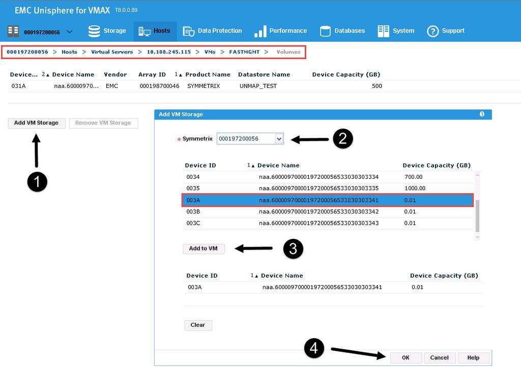Management of EMC VMAX Arrays Figure 95 Mapping RDMs to a VM in Unisphere for VMAX v8.