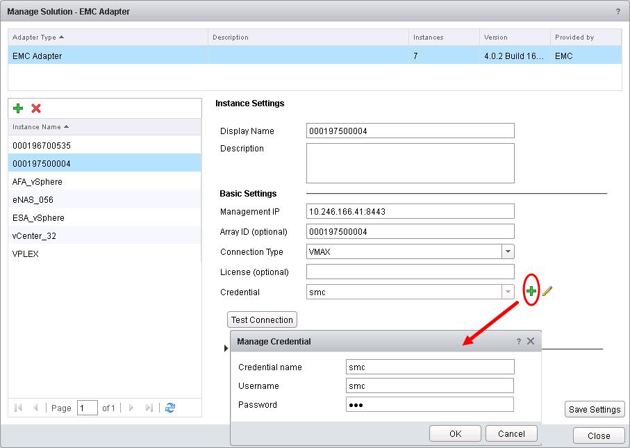 Management of EMC VMAX Arrays Figure 99 Configuring an EMC adapter instance in vrops Once adapter instances are configured, statistics will be gathered for the corresponding array(s).